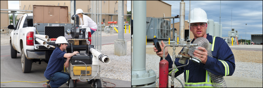 WVU researchers set up the Full Flow Sampling System (FFS) and quantify leaks at a natural gas compressor station in Texas.